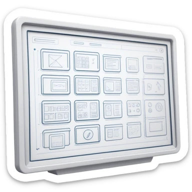 Create an emoji for UX/UI design. Show wireframe sketches or design mockups with interface elements like buttons, sliders, and icons, symbolizing the design process. Use modern, professional colors. Do not include any emojis or smiley faces. Make the background transparent. sticker