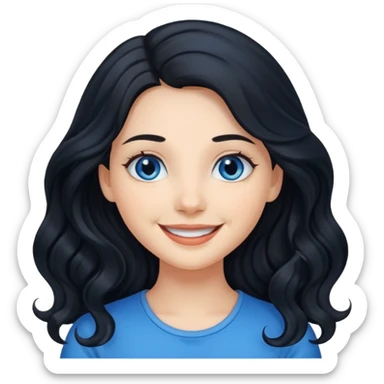 Please generate a portrait of a pretty girl with long, wavy, black hair. She's smiling. sticker