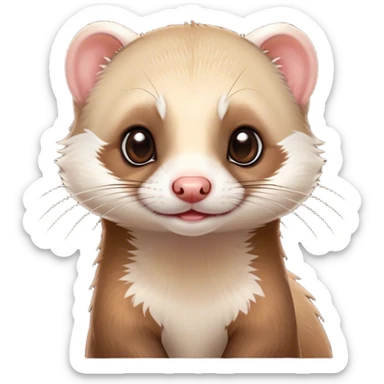 Cinematic Cute Ferret Portrait Emoji, Head tilted playfully, with an elongated, flexible body and a characteristically curious expression, featuring a short, pointed snout, bright, sparkling eyes, and soft fur in warm brown and cream tones, Simplified yet irresistibly adorable features, highly detailed, glowing with a warm, friendly glow, high shine, affectionate and lively, stylized with a touch of whimsical mischief, soft glowing outline, capturing the essence of a fun-loving and mischievous ferret that feels like it could scamper straight into your heart! sticker