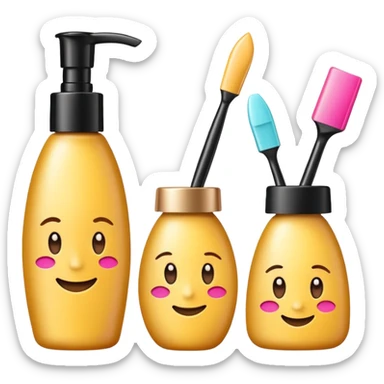 emoji of three beauty products with brand labels and a cursor (selecting a product)
 sticker