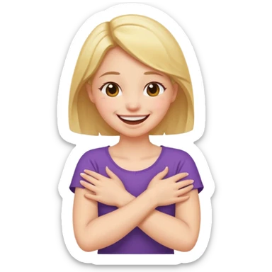 girl arms crossed holding neck laughing  sticker