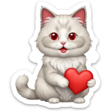 Full body ragdoll Cat holding a heart and mouth open sticker