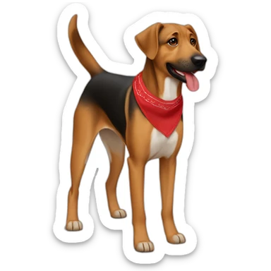 65% Coonhound 35% German Shepherd mix dog wearing small plain red bandana walking left sticker