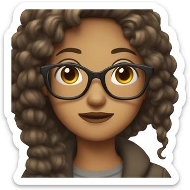Beautiful light brown emoji girl with dark hair and glasses sticker