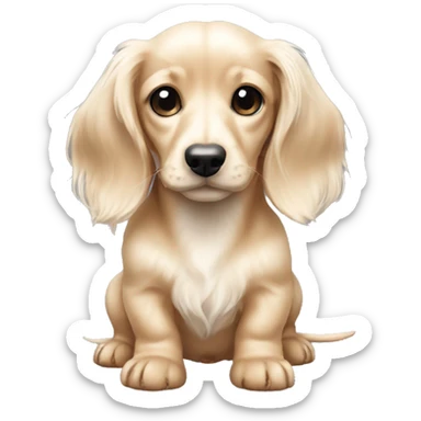 mini long haired puppy dachshund cream white colors foolish sticker