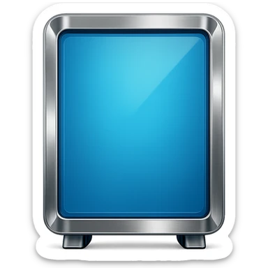 Edit the heater image to have a blue center with a glass finish, vibrant but lighter blue color. Remove all rivets from the metallic border. Keep the heater shape exactly straight forward. No background, no shadows, no symbols, no sword. Maintain a very reflective look on the metallic border and glass center. sticker