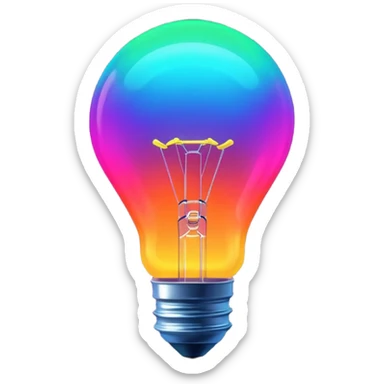 Generate a high-quality image of a glowing neon light bulb, bright vibrant colors, realistic glow effect, smooth gradient colors, no human figures, no facial features, no brand markings, simple dark background, high-reso
 sticker