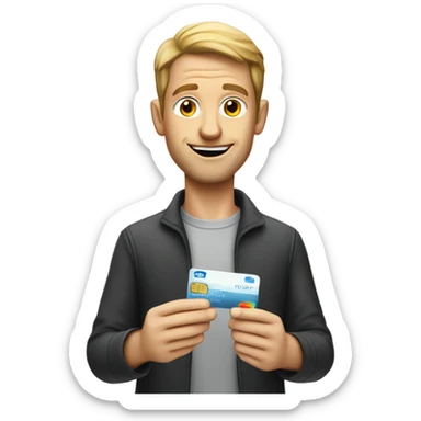 White man holding credit card with a table of salt sticker