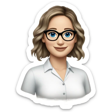 Photo of Brunette Jennifer Lawrence wearing black glasses and blue eyes happy  sticker