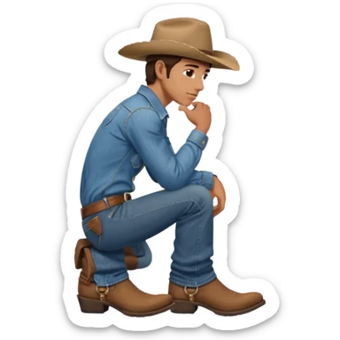 side profile of cowboy leaning on knees sticker