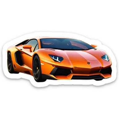 Lamborghini Aventador speeding down Sunset Avenue at dusk, headlights blazing. The sky glows in warm sunset hues, reflecting off the sleek car. Motion blur emphasizes speed, with palm trees and city lights in the background. Transparent background. sticker