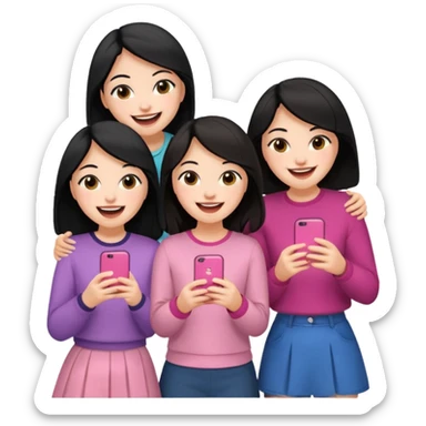 3 friends having fun, one with black hair, 2 with brown hair, girly style sticker