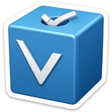 A blue box  and a white tick 4d sticker