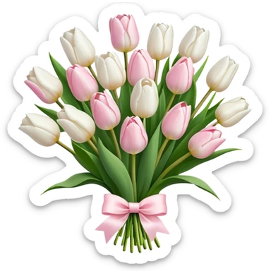 White tulips bouquet with light pink bow  sticker