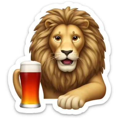 Lion drinking beer red sticker