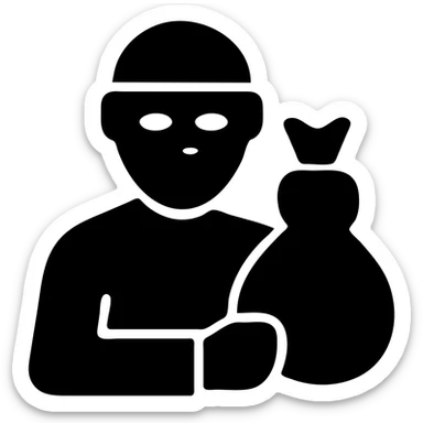 Add a bag of loot to the male thief character, keep the icon solid style, with no background. sticker