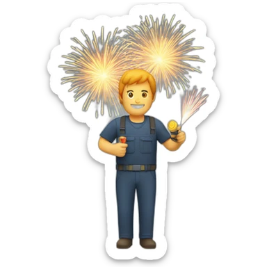 Man with ignition control and fireworks sticker