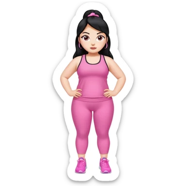 a pretty bratz fair fat girl in pink workout clothes and black hair sticker