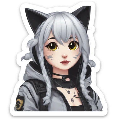 Edgy Kawaii Cute Cool Cartoon Anime Punk Techwear Gothic Catgirl sticker