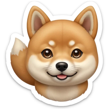 cute Shiba Inu dog with a playful, side-eye expression and a tilted head. The dog has light brown fur, big round eyes, and a soft smirk sticker