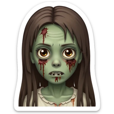 zombie girl with straight long hair and brown eyes, brown skin sticker