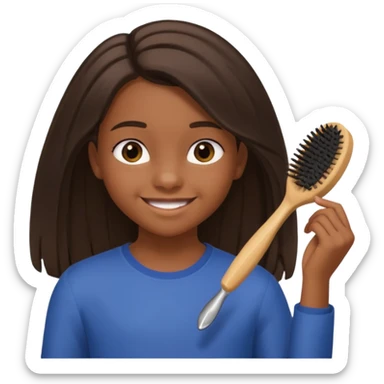 A black 12 yr old girl brushing her shoulder length hair sticker