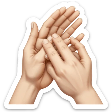 a pair of hands cracking their knuckles, by interlacing fingers, rotating the hands, and extending sticker