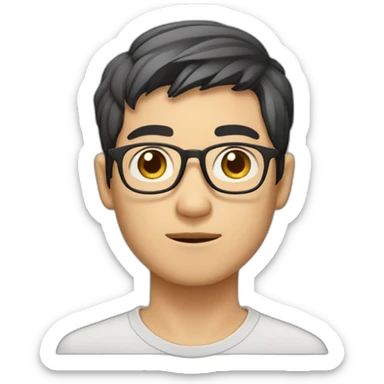Big eyes, fair complexion, glasses, short hair, faint stubble, Asian man sticker