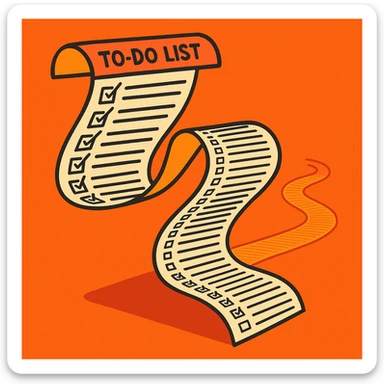 a to-do list paper that is extremely long, curling up and down like a snake, filled with many tiny checkboxes, fading into the distance to look never-ending sticker