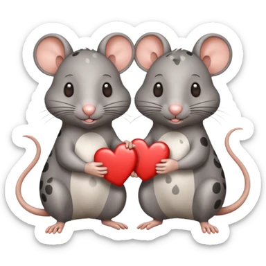 two fat little rats holding hearts one grey with white spots one warm brown sticker