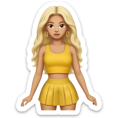 Beyonce with long platinum blonde hair, yellow crop top and skirt sticker