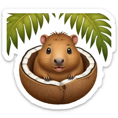 Capybara face on a coconut shell body with tiny legs sticking out sticker