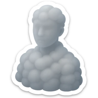 person looking straight, fully composed of white fluffy convex clouds, shoulder up, matte glass style sticker