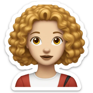 a dark haired white girl with red mini goldendoodle  sticker