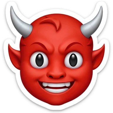 CARTOON STYLE EMOJI of a RED DEVIL FACE with small HORNS pointing up, BLACK EYES, and a MISCHIEVOUS SMILE. The entire face is RED with a smooth glossy texture. BACKGROUND is PURE WHITE, clean and simple. sticker