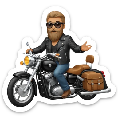 Man wirh long beard riding black motorcycle sticker