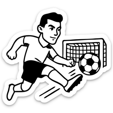 Edit the soccer player to resemble Cristiano Ronaldo, including his signature hairstyle and confident expression, keeping the dynamic action and vibrant style with bold outlines. sticker