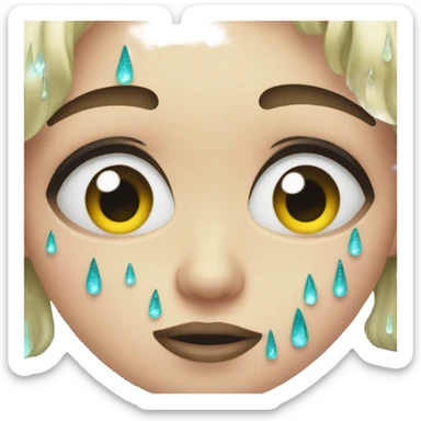 Cry face emoji with iridescent glitter tears  sticker