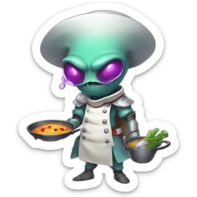 alien chef scifi roguelike rpg style inspired by slay the spire digital art sticker