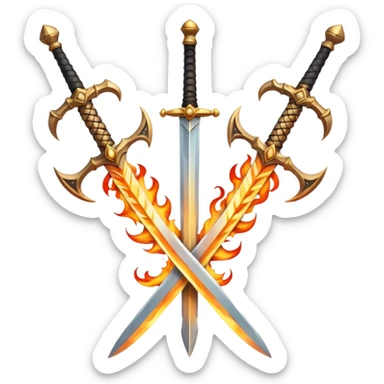 Two powerful on fire fully golden fiery royal crossed swords sticker