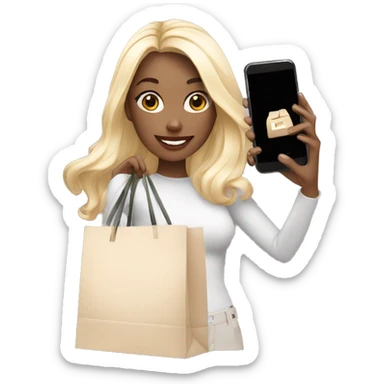 white influencer taking selfie with a shopping bag sticker