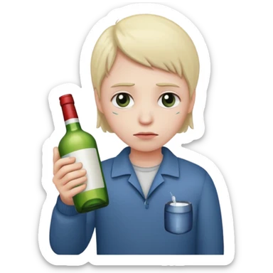 sad face holding alcohol bottle  sticker