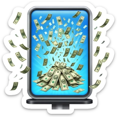 a street billboard advertisement money falling down in front of it sticker