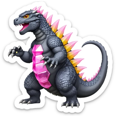 godzilla with pink crystal dorsal plates yellow eyes and grey skin sticker