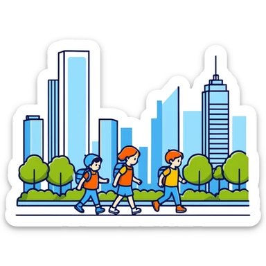 Sister and brother walking in a busy city sticker