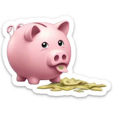 Empty and broken piggy bank sad sticker