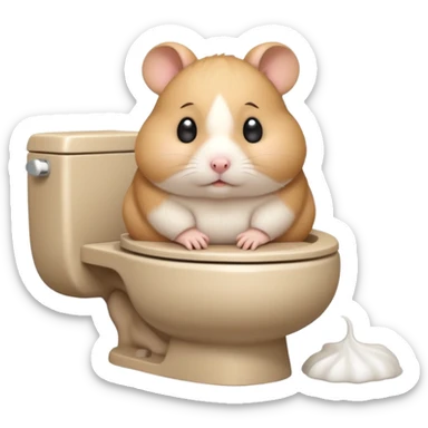 Cute chubby cartoon-style hamster sitting on toilet pooping looking guilty sticker