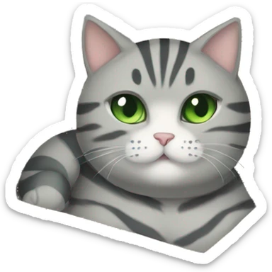 chubby gray striped cat with green eyes laying in a box sticker