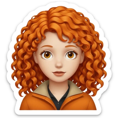 A white girl with orange curly hair sticker
