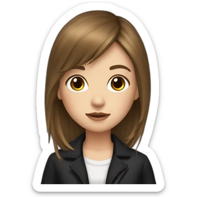 Girl with black jacket , brown long hair ,curtain bangs ,white girl  sticker